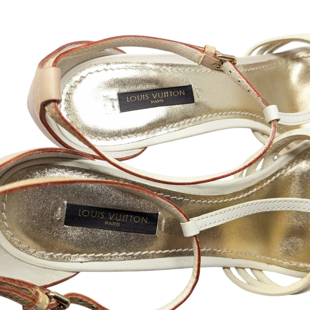 Louis Vuitton Damier Azur Pattern Leather Wedge Y2K Sandals Size EU 38.5
